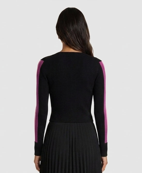 
Cropped Knit Ribbed Cardigan in BLACK MULTI view 2