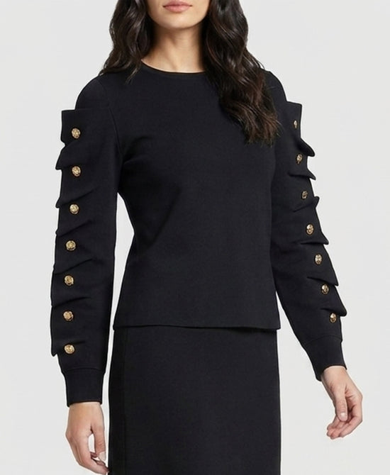 
Knit Top w/ Ruffle Sleeves & Gold Hardware in BLACK view 1