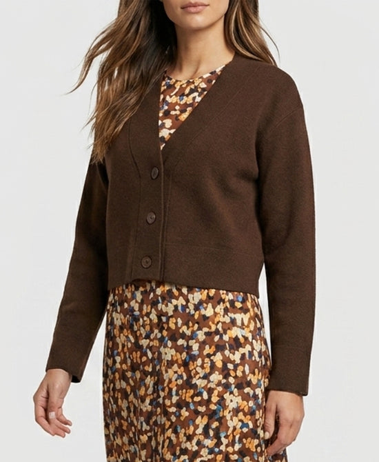 
Cropped Knit Cardigan in BROWN view 1