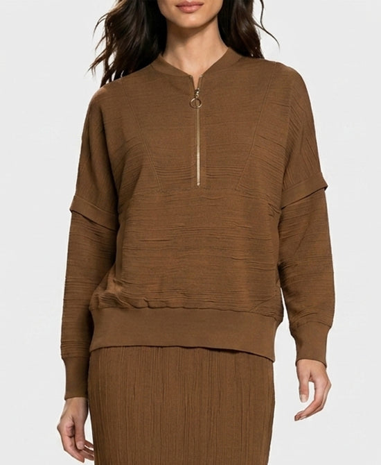 
Sweater w/ 3/4 Zipper in BROWN view 1