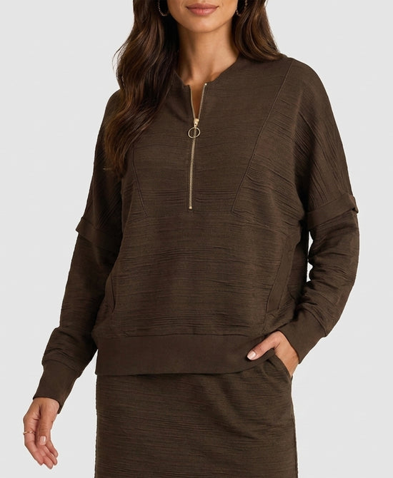 
Sweater w/ 3/4 Zipper in DARK BROWN view 1