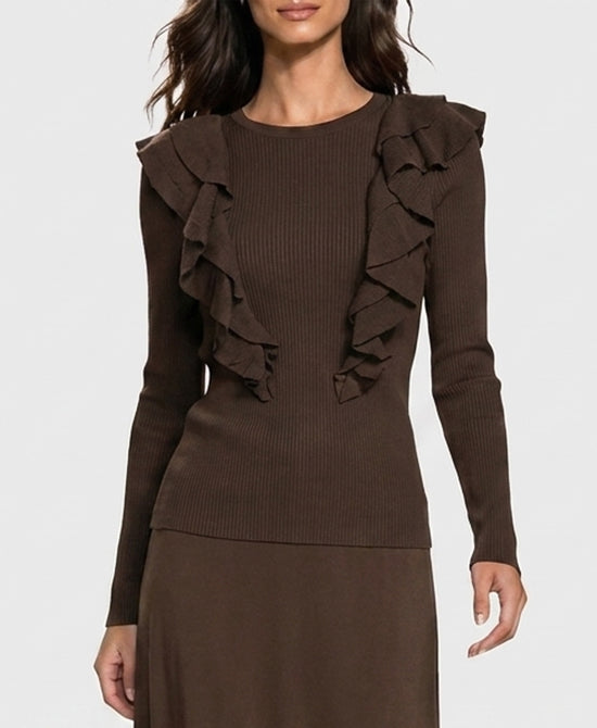 
Sweater w/ Ruffles in BROWN view 1
