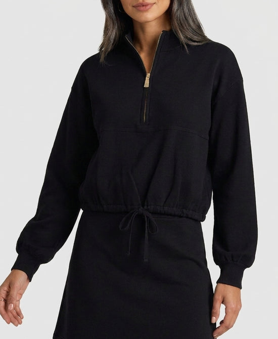 
Sweater w/ 3/4 Zipper w/ Cinch Bottom in BLACK view 1