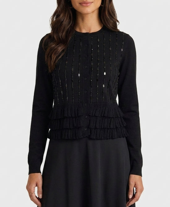 
Sweater w/ Sequins & Ruffle Trim in BLACK view 1