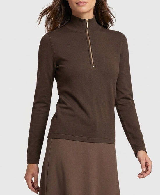 
Sweater w/ 3/4 Zipper in BROWN view 1