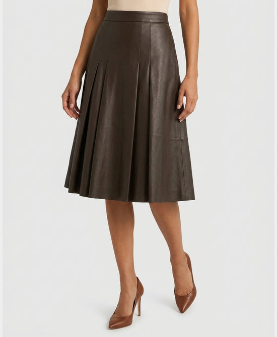 
Faux Leather Skirt w/ Woven Trim in COCOA view 1