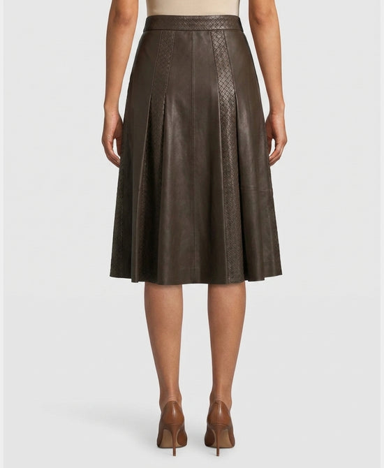
Faux Leather Skirt w/ Woven Trim in COCOA view 2