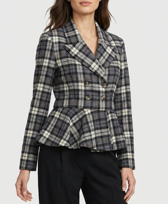 
Plaid Jacket w/ Removable Peplum in BLACK MULTI view 1