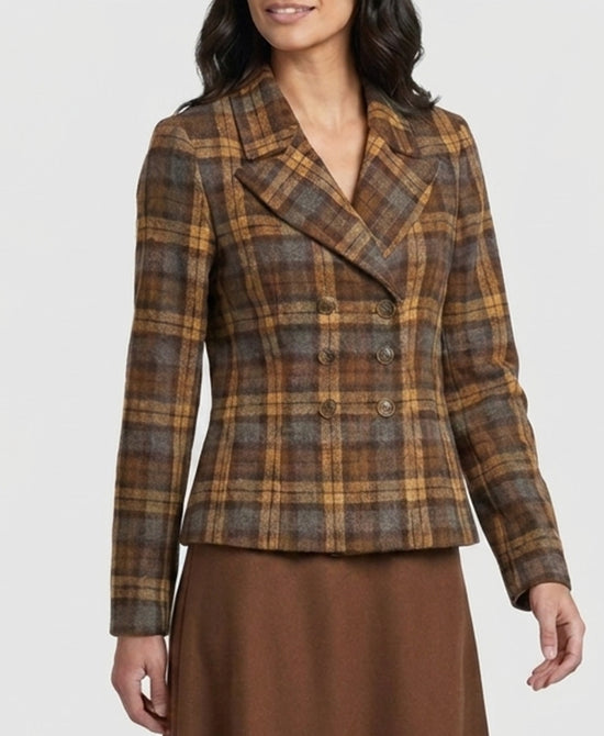 
Plaid Jacket w/ Removable Peplum in BROWN MULTI view 2