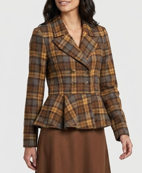 
Plaid Jacket w/ Removable Peplum in BROWN MULTI view 1