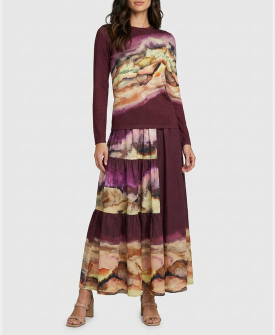 
Printed Sweater & Maxi Skirt Set- 2 pc Set in MERLOT MULTI view 1