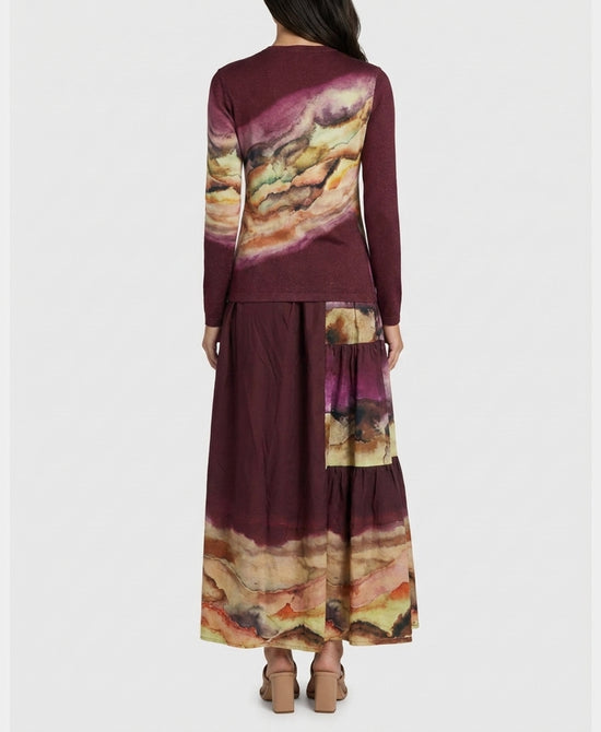 
Printed Sweater & Maxi Skirt Set- 2 pc Set in MERLOT MULTI view 2