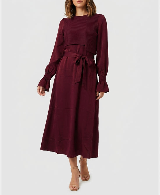 
Knit Combo Midi Dress in MERLOT view 1