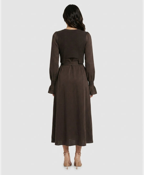 
Knit Combo Midi Dress in DARK BROWN view 2