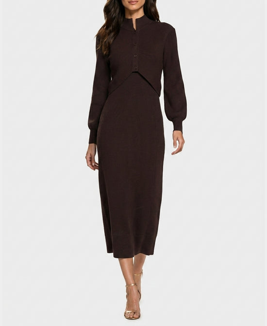 
Knit Maxi Dress w/ Crop Cardigan - 2 Pc Set in CHESTNUT view 1