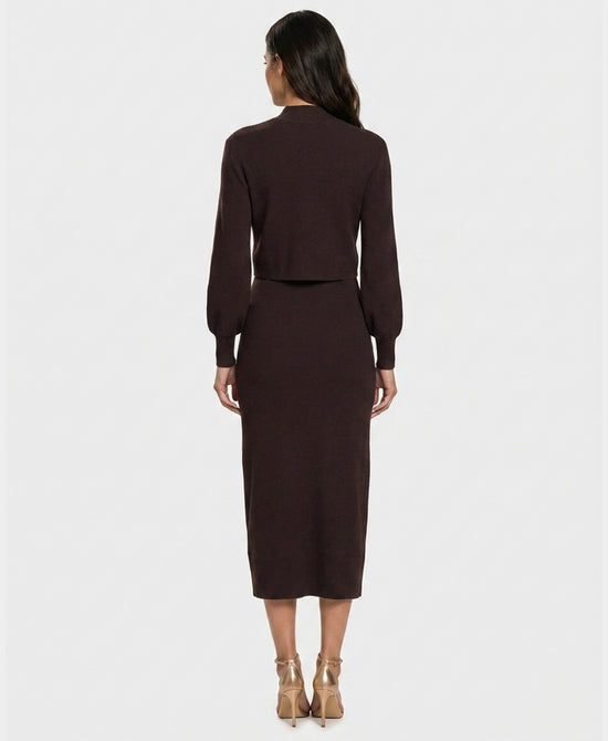 
Knit Maxi Dress w/ Crop Cardigan - 2 Pc Set in CHESTNUT view 2