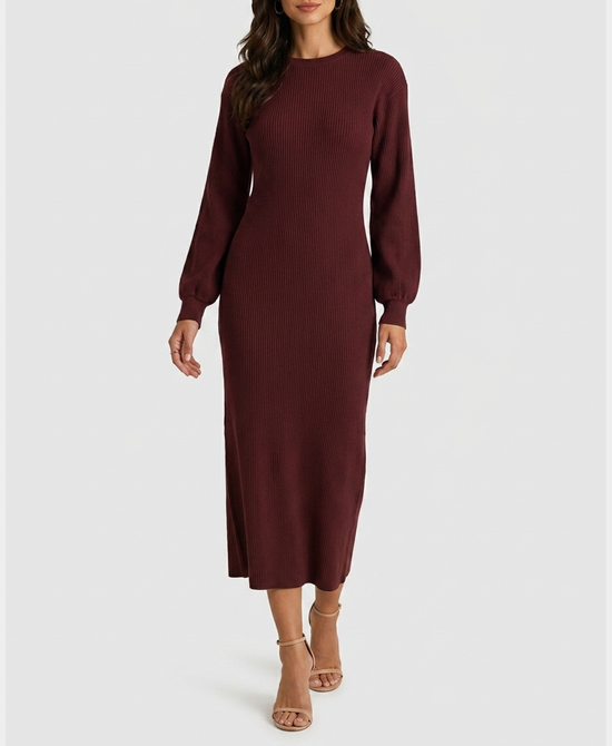 
Knit Maxi Dress in WINE view 1