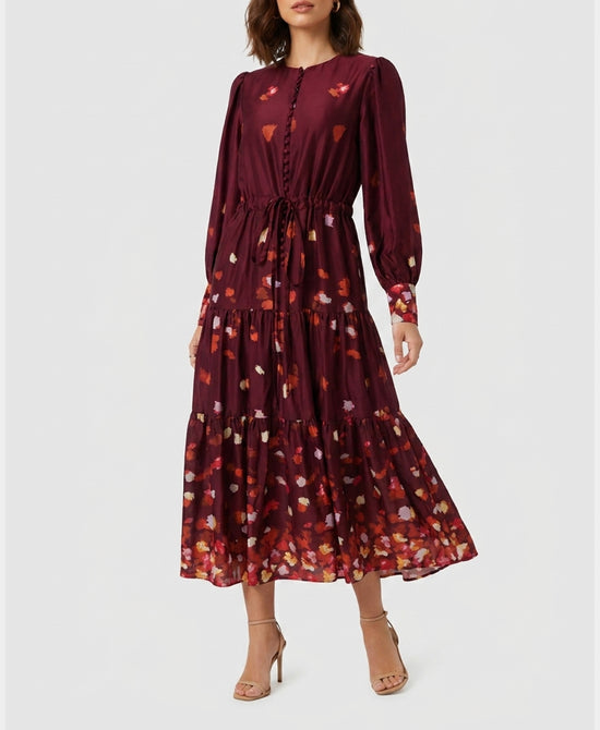 
Printed Midi Dress in MERLOT MULTI view 1