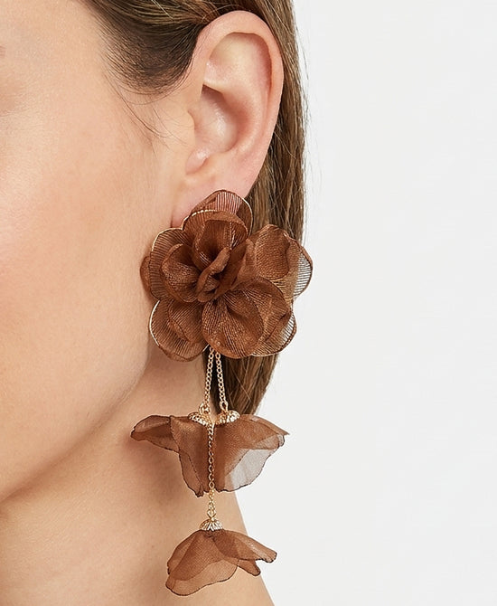
Large Flower Drop Earrings in BROWN view 1