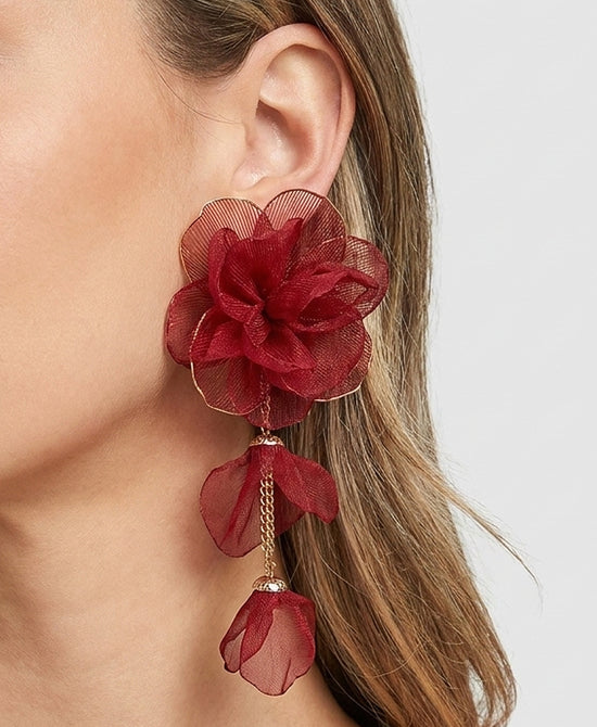 
Large Flower Drop Earrings in BERRY view 1