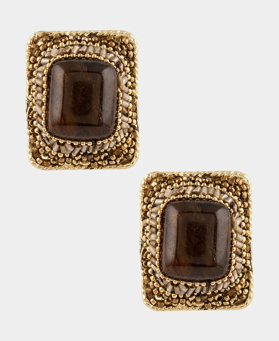 
Large Square Crystal Stud Earrings in BROWN view 2