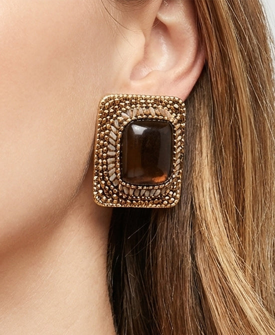
Large Square Crystal Stud Earrings in BROWN view 1