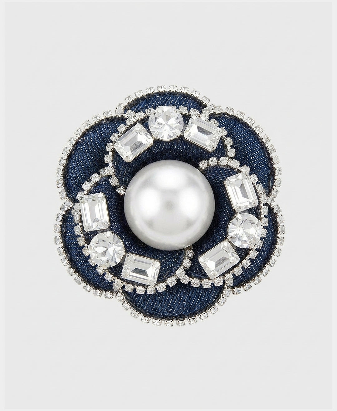 Denim Rosette Faux Pearl Brooch/Hairclip w/ Crystals – FOX'S - Online