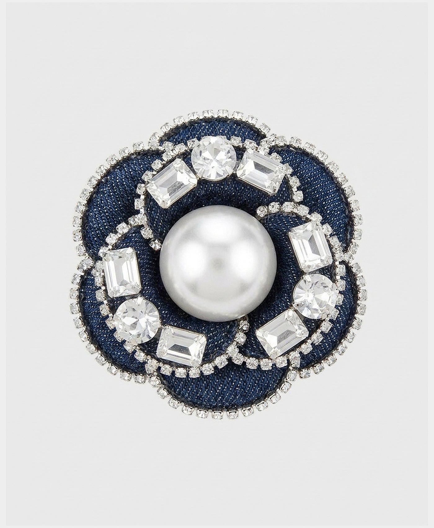 Denim Rosette Faux Pearl Brooch/Hairclip w/ Crystals – FOX'S - Online