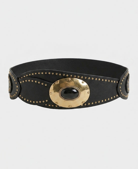 
Faux Leather Belt w/ Studs in BLACK/GOLD view 2