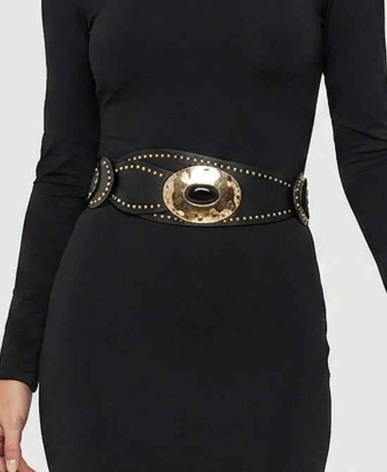
Faux Leather Belt w/ Studs in BLACK/GOLD view 1