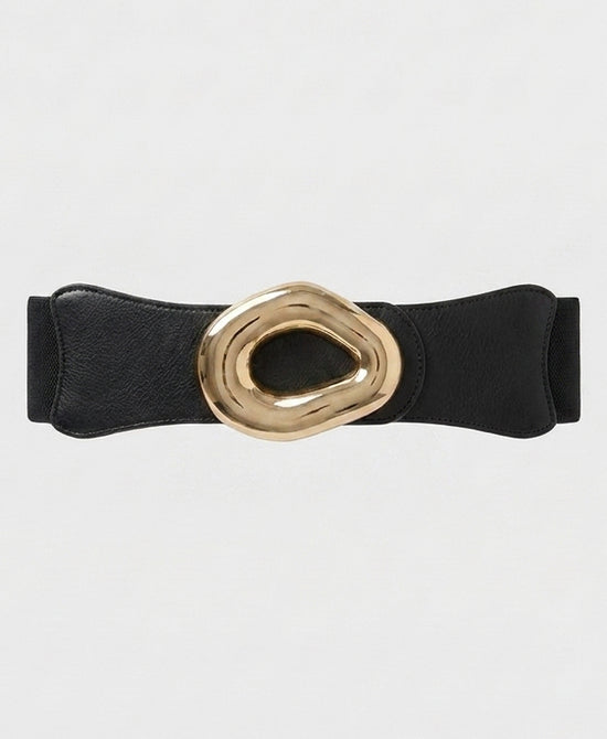 
Faux Leather Stretch Belt w/ Gold Buckle in BLACK view 2