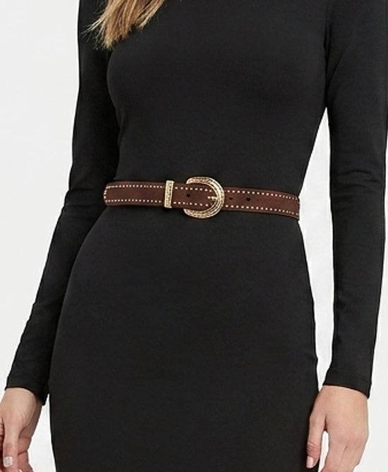 
Faux Leather Stretch Belt w/ Gold Buckle in BLACK view 1
