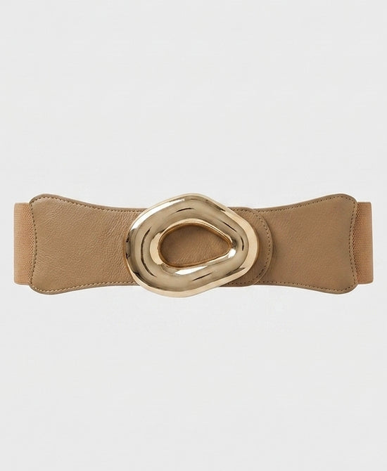 
Faux Leather Stretch Belt w/ Gold Buckle in DARK BEIGE view 2