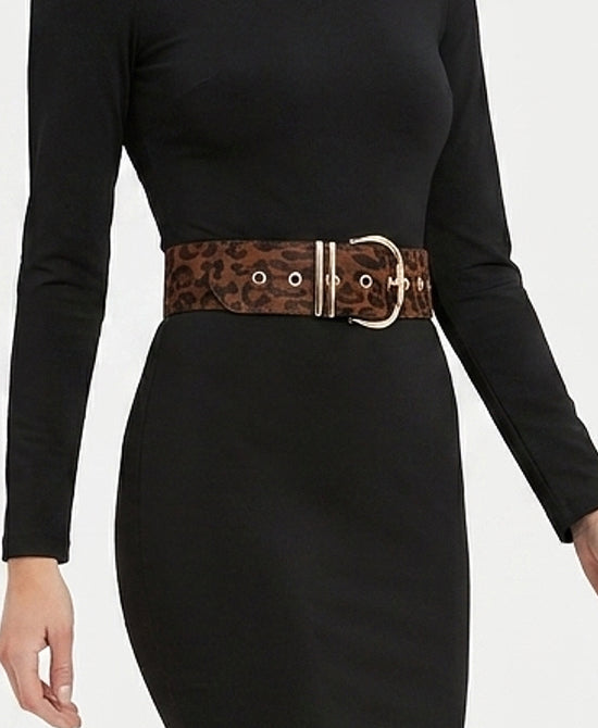 
Faux Suede Leopard Print Belt in BROWN MULTI view 1