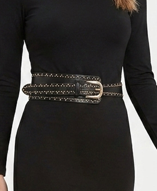 
Faux Leather Belt w/ Studs in BLACK/GOLD view 1
