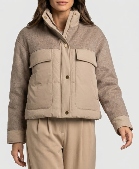 
Wool & Nylon Down Puffer Jacket in TAUPE view 1