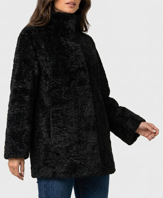 
Reversible Faux Fur & Faux Leather Coat in BLACK view 1