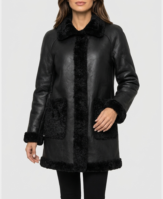 
Reversible Faux Fur & Faux Leather Coat in BLACK view 2