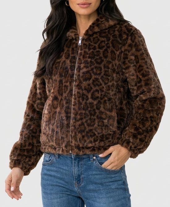 
Reversible Faux Fur Hooded Jacket in BROWN view 2