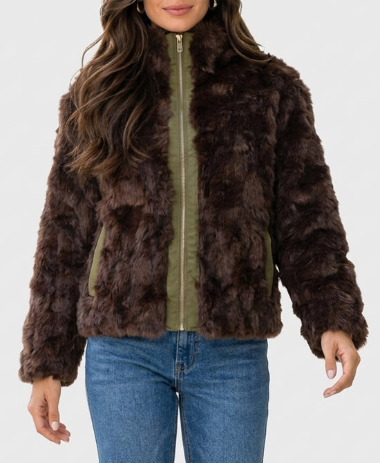
Reversible Faux Fur Jacket in OLIVE view 2
