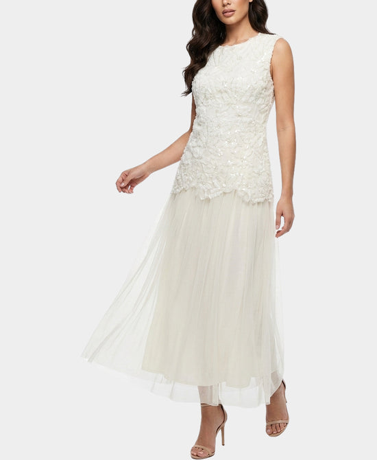 
Drop Waist Midi Dress w/ Sequins in IVORY view 1