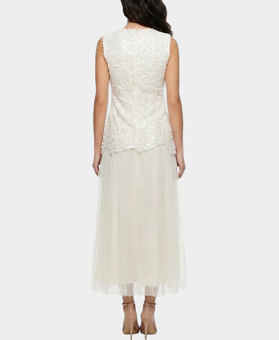 
Drop Waist Midi Dress w/ Sequins in IVORY view 2