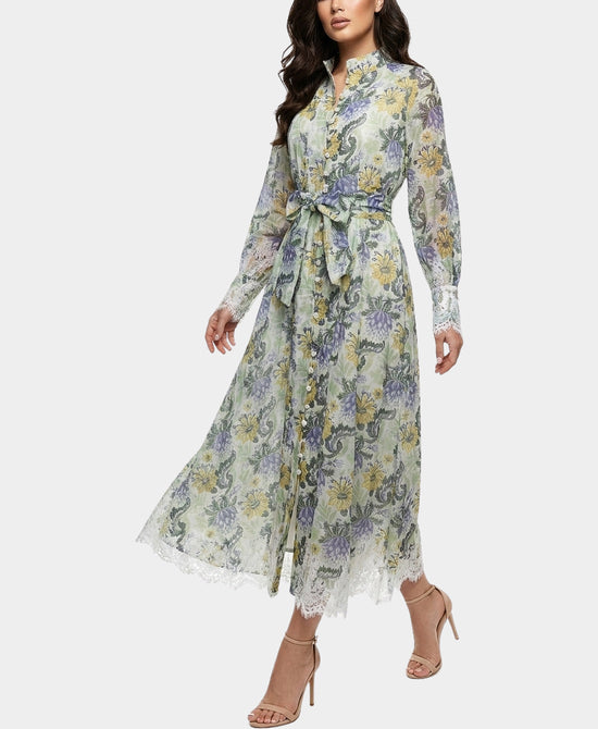 
Floral Maxi Dress w/ Lace Trim in GREEN MULTI view 1