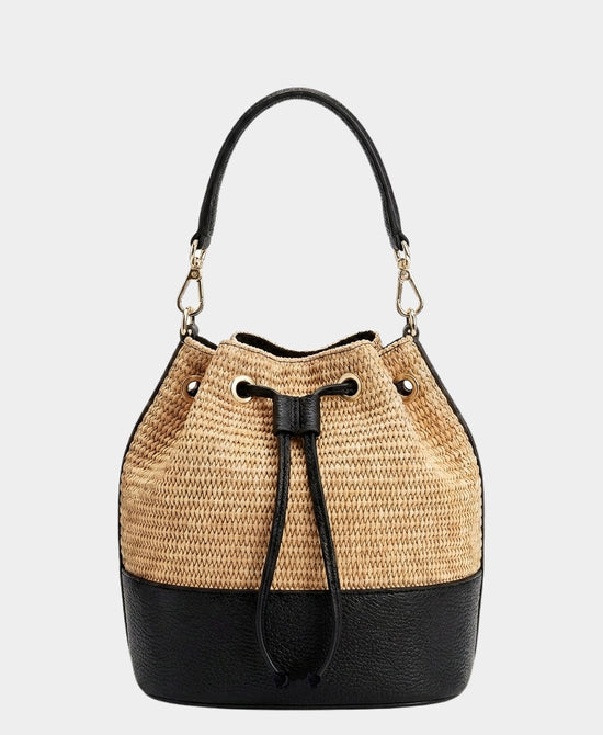 
Leather & Raffia Bucket Bag in BLACK/BEIGE view 1