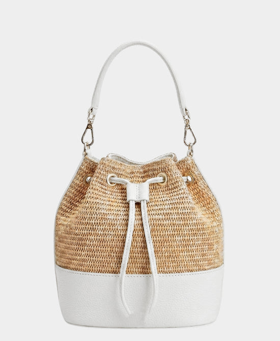 
Leather & Raffia Bucket Bag in WHITE/BEIGE view 1