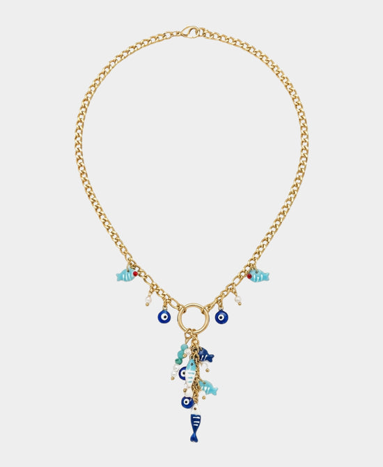 Evil Eye & Fish Charm Necklace view 1