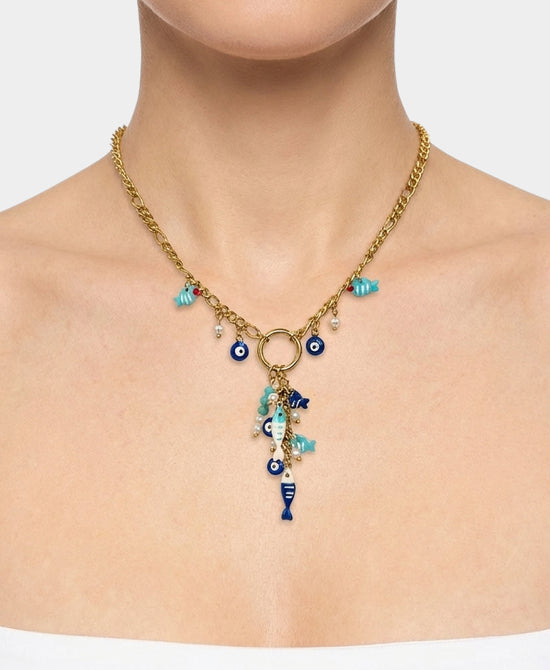 Evil Eye & Fish Charm Necklace view 2