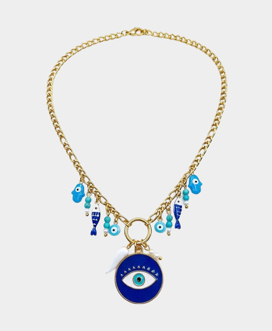 Evil Eye & Fish Charm Necklace view 2