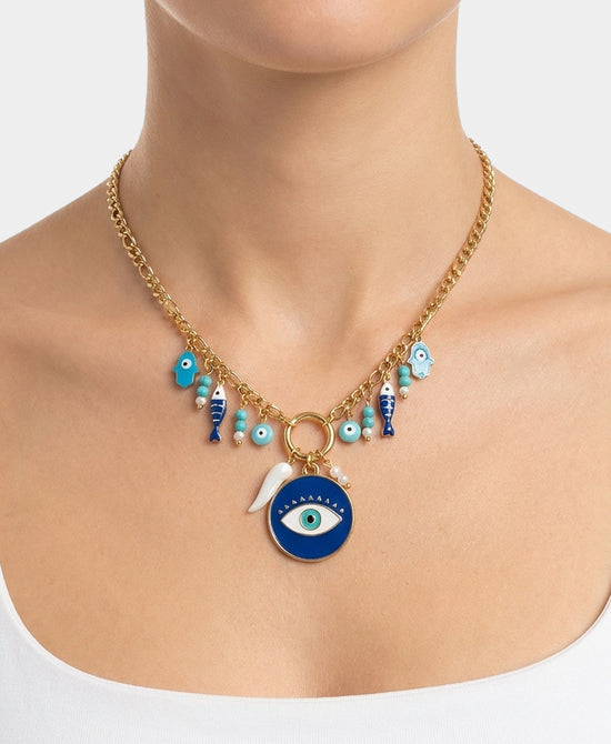Evil Eye & Fish Charm Necklace view 1