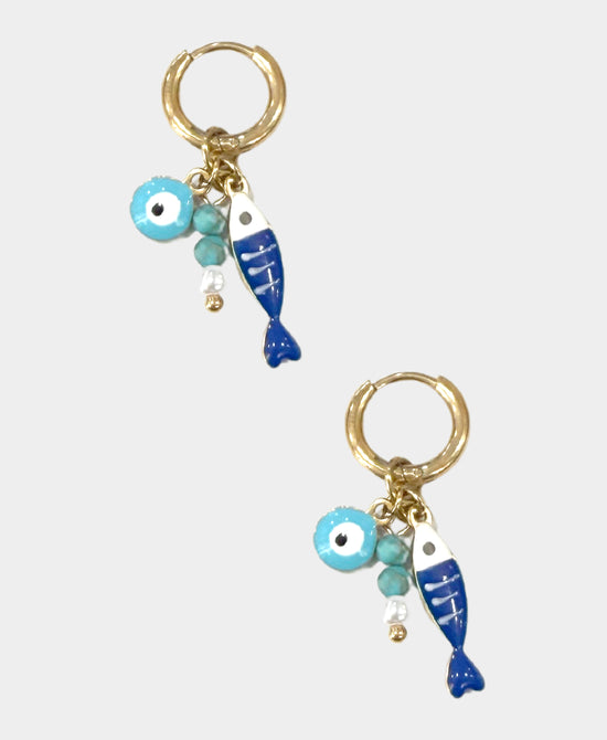 Evil Eye & Fish Drop Earrings view 1